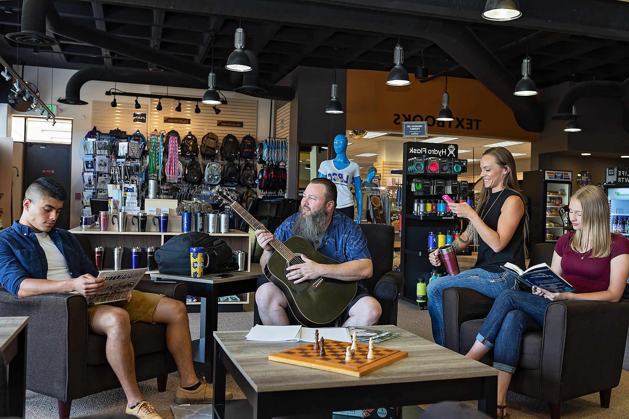 Photo of students hanging out in the Campus Store